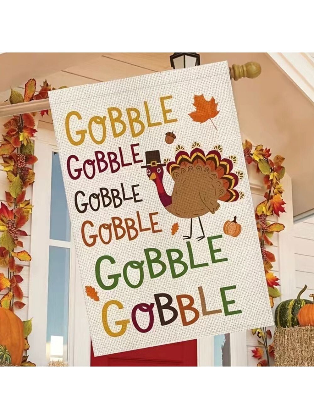 Double Sided Gobble Turkey Thanksgiving Garden Flag